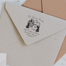 Returadressen Rustic Cabin Mountain Sketch Självfärgande Stämpel