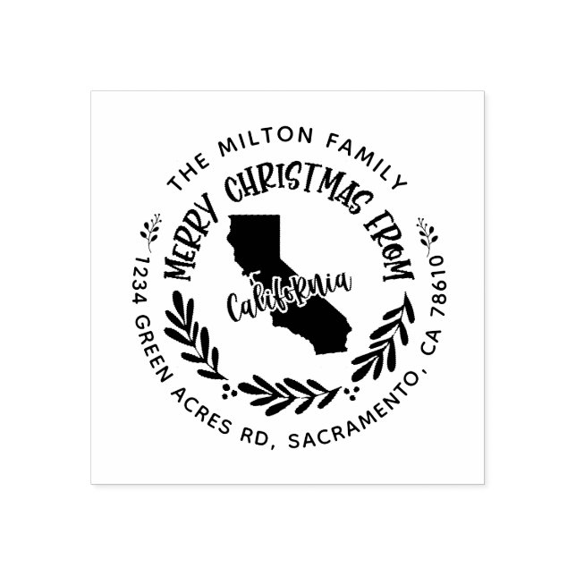 returadressen Rustic california god jul Stämpel (Tryck)