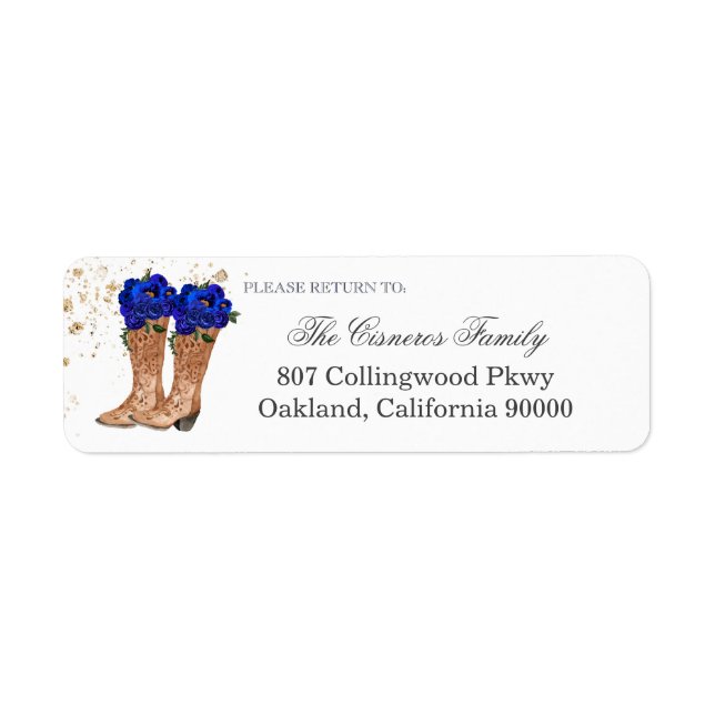 Returadressen Rustic CowboyBoots Blue Ro Returadress Etikett (Framsidan)