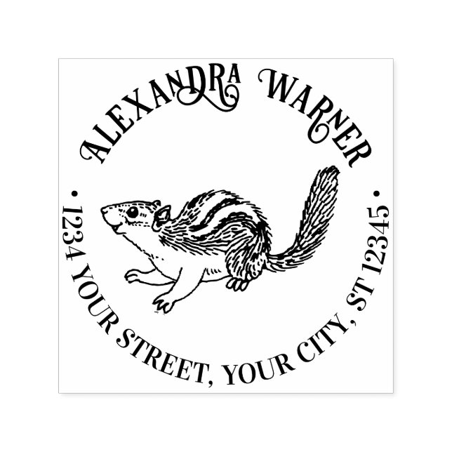 Returadressen Rustic Cute Chipmunk Namn Självfärgande Stämpel (Design)