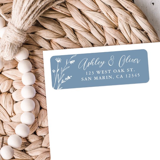 Returadressen Rustic Dusty Blue Wildblomma Returadress Etikett (Skapare uppladdad)