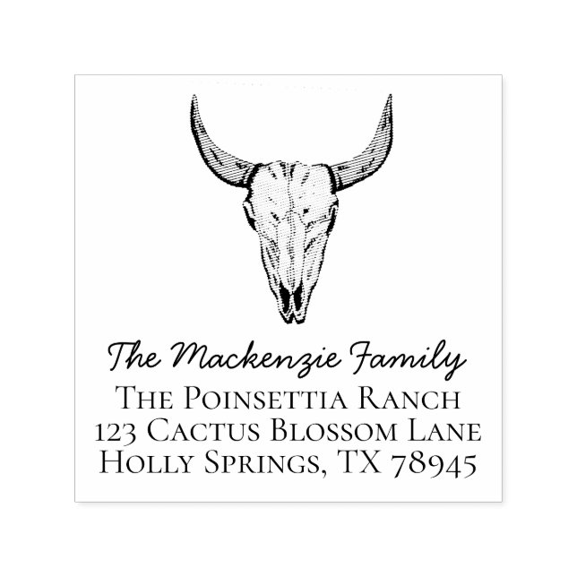 Returadressen Rustic Farmhouse Stil Bull Skull Självfärgande Stämpel (Design)