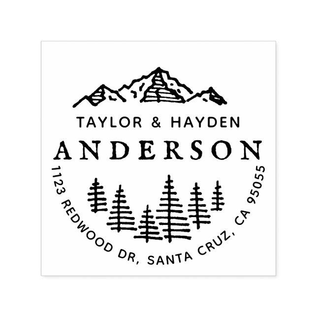 Returadressen Rustic Hand-Drawn Mountain Självfärgande Stämpel (Design)
