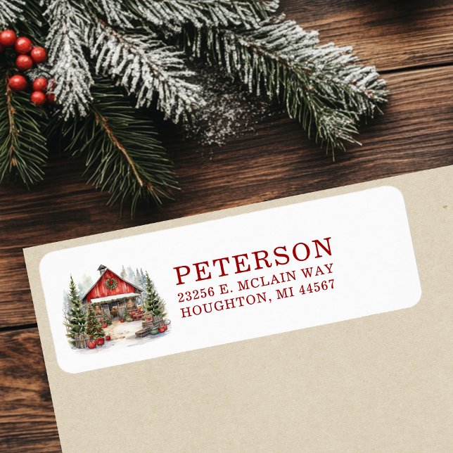Returadressen Rustic jul Barn Returadress Etikett (Skapare uppladdad)