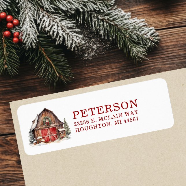 Returadressen Rustic jul Barn Returadress Etikett (Skapare uppladdad)
