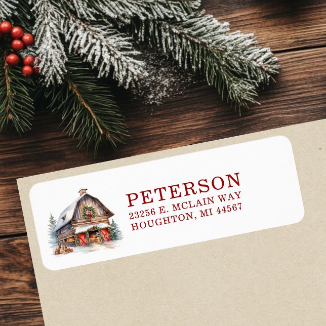 Returadressen Rustic jul Barn Returadress Etikett (Skapare uppladdad)