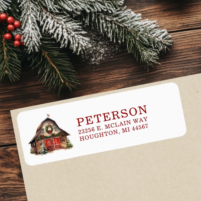 Returadressen Rustic jul Barn Returadress Etikett (Skapare uppladdad)