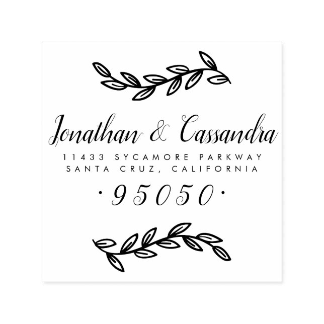 Returadressen Rustic Lövs & Calligraphy Script Självfärgande Stämpel (Design)