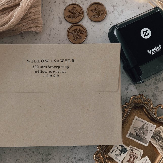 Returadressen Rustic Script Bröllop Självfärgande Stämpel (Skapare uppladdad)