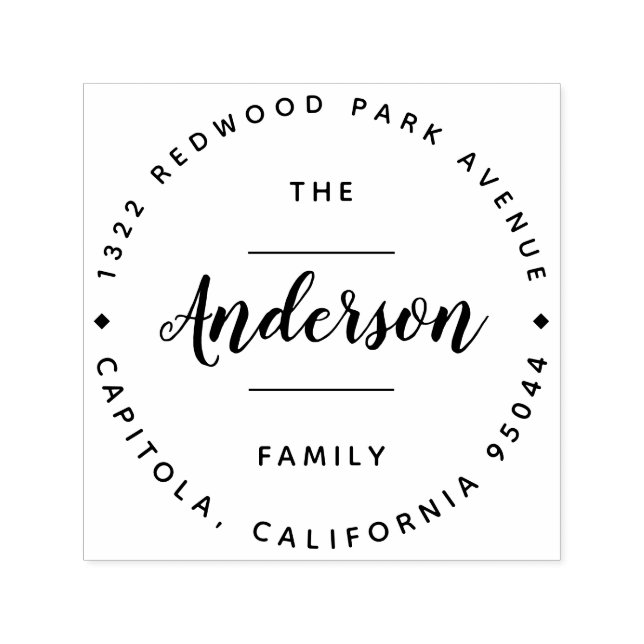 Returadressen Rustic Script Round Family Namn Självfärgande Stämpel (Design)