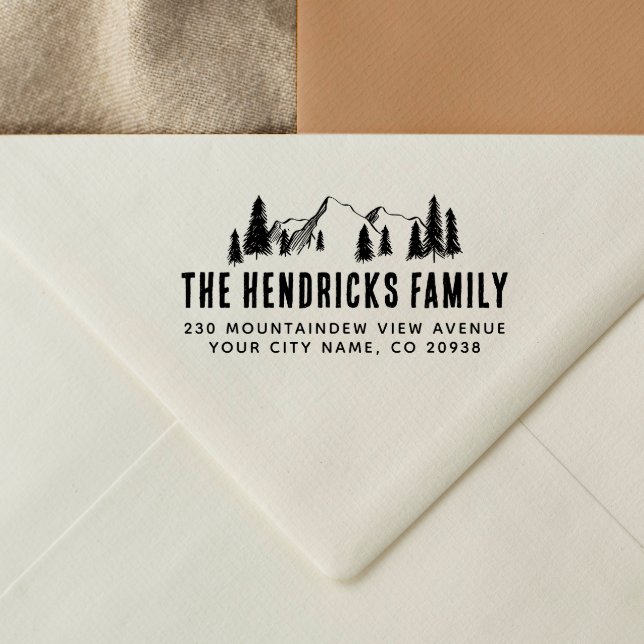 Returadressen Rustic Sketch i Gräs och Träd Självfärgande Stämpel (Rubber Stamp Mock-up)