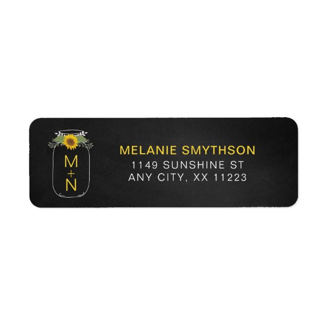 Returadressen Rustic Solros Mason Burk bröllop Returadress Etikett (Framsidan)