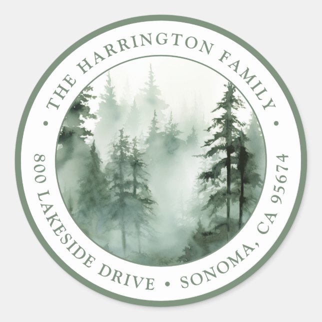 Returadressen Rustic Watercolor Forest Woodland Runt Klistermärke (Framsida)