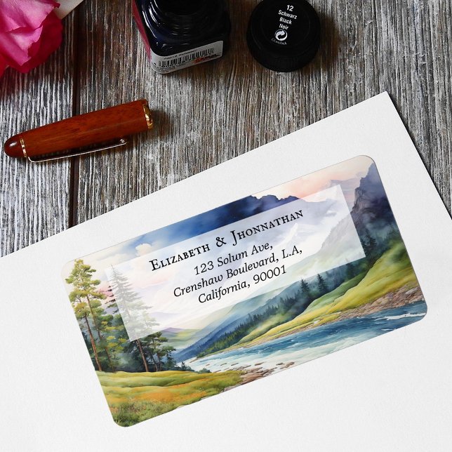 Returadressen Rustic Watercolor Mountain Forest Adressetikett (Skapare uppladdad)