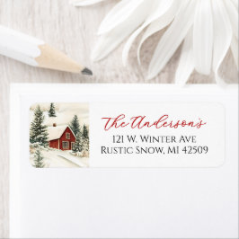 Returadressen Rustic Winter Cabin jul Returadress Etikett