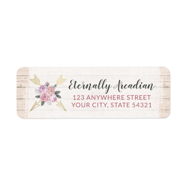 Returadressen Rustic Wood Bohemian Blommigt Arrows Returadress Etikett (Framsidan)