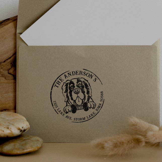 Returadressen Saint Bernard Hund Family Stämpel (Skapare uppladdad)