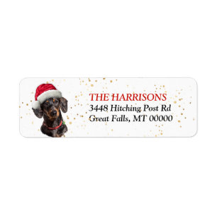 Returadressen Santa Hat Black Tan Dachshund Returadress Etikett