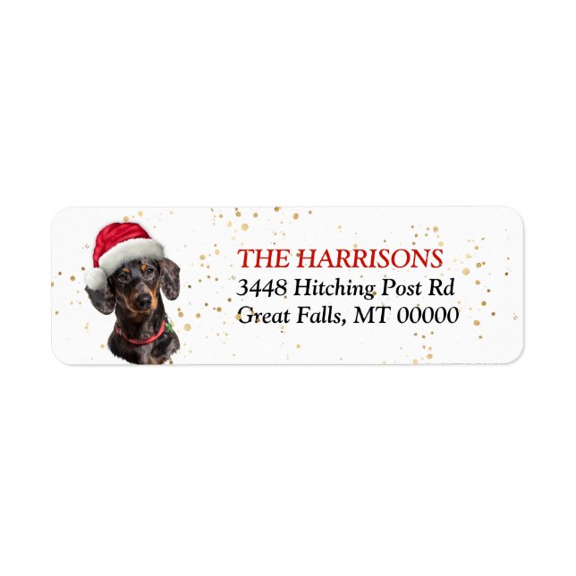 Returadressen Santa Hat Black Tan Dachshund Returadress Etikett (Framsidan)