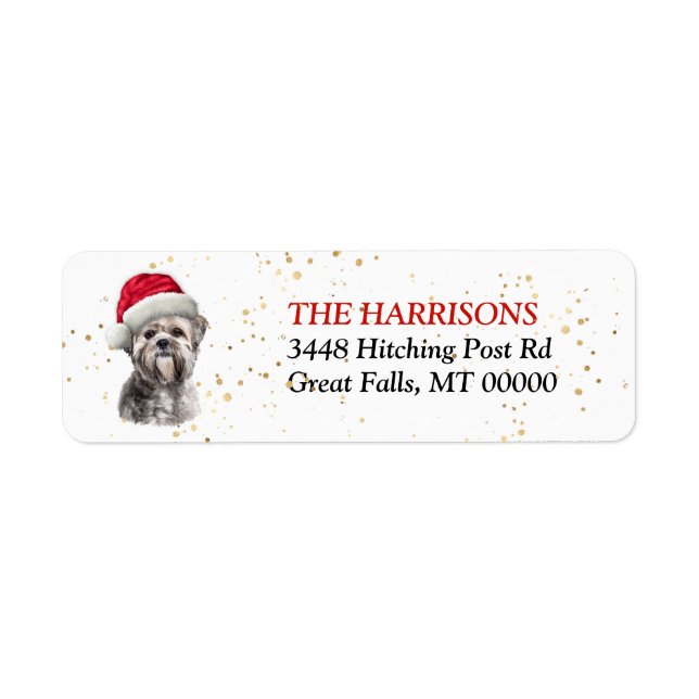 Returadressen Santa Hat Lhasa Apso Hund Returadress Etikett (Framsidan)