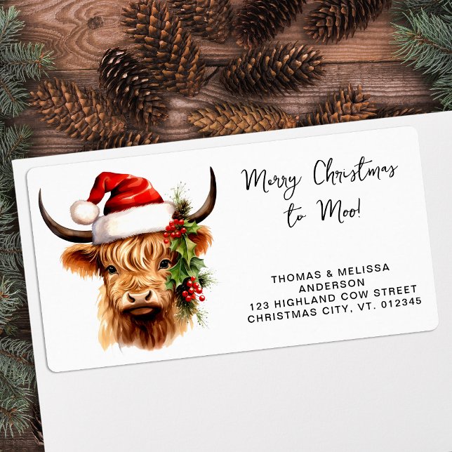 Returadressen Santa Highland Cow Festive Animal Fraktsedel (Skapare uppladdad)