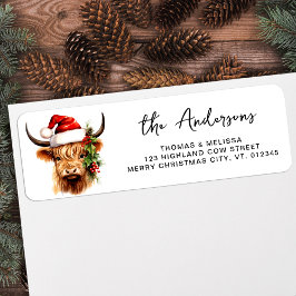 Returadressen Santa Highland Cow Festive Farm Returadress Etikett