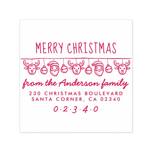 Returadressen Santa & Reindeer Bunting Cute Namn Självfärgande Stämpel (Design)
