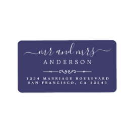 Returadressen Script Navy Blue Bröllop Adressetikett