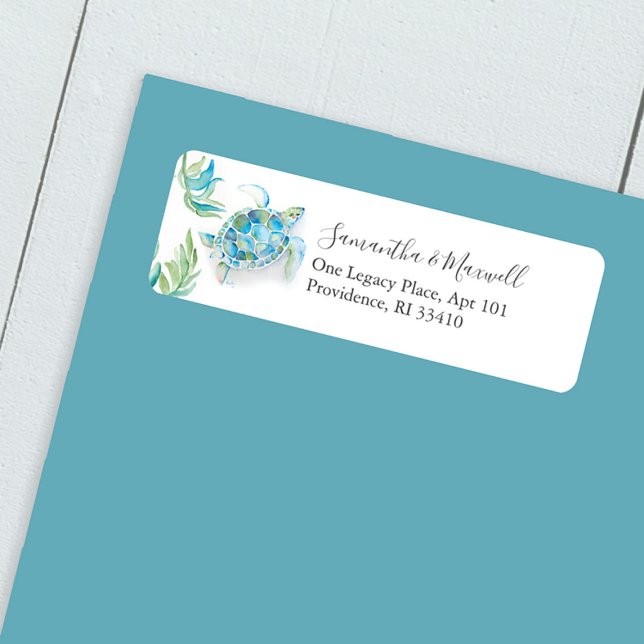 Returadressen Sea Turtle Beach Returadress Etikett (Florida beach return address label watercolor sea turtle by Victoria Grigaliunas of Do Tell A Belle)