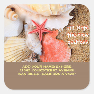 Returadressen Seashells Starfish Sandy Beach Fyrkantigt Klistermärke