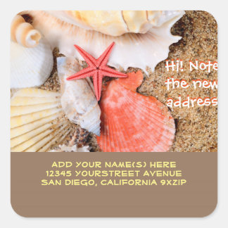 Returadressen Seashells Starfish Sandy Beach Fyrkantigt Klistermärke