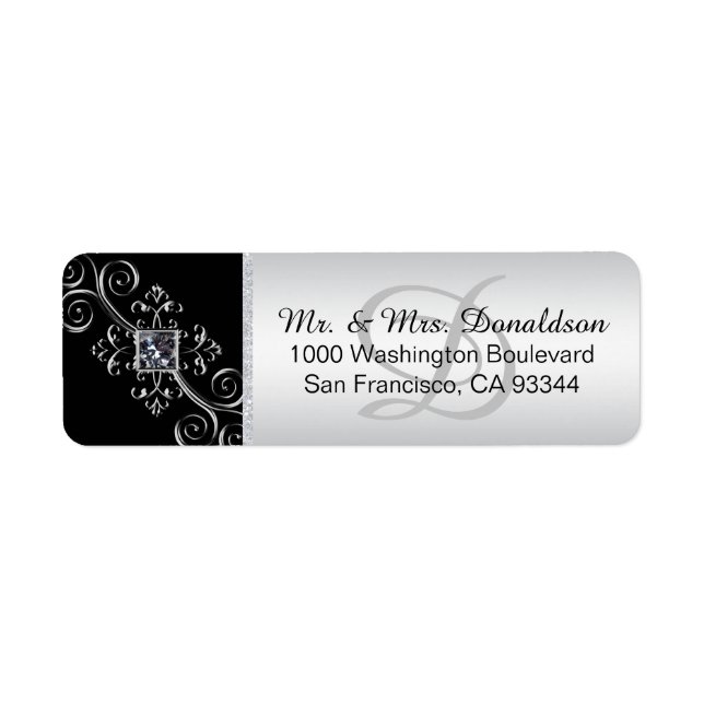 Returadressen Silver Black Monogram Kuvert Returadress Etikett (Framsidan)