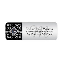 Returadressen Silver Black Monogram Kuvert Returadress Etikett