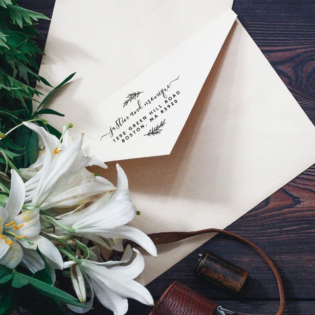 Returadressen Simple Lövs Modern Script Bröllop Stämpel (Skapare uppladdad)