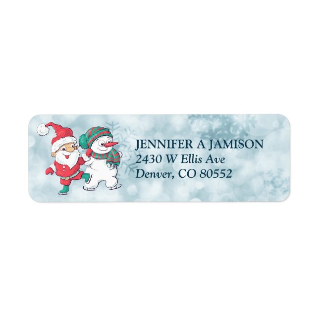 Returadressen Skating Santa and Snögubbe Helgdag Returadress Etikett (Framsidan)