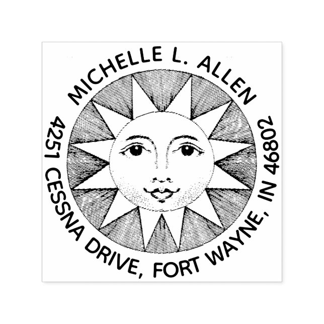 Returadressen Sol vid Anpassningsbar-rundan i Vint Självfärgande Stämpel (Design)