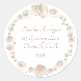 Returadressen söt Seashells and Pearls Runt Klistermärke