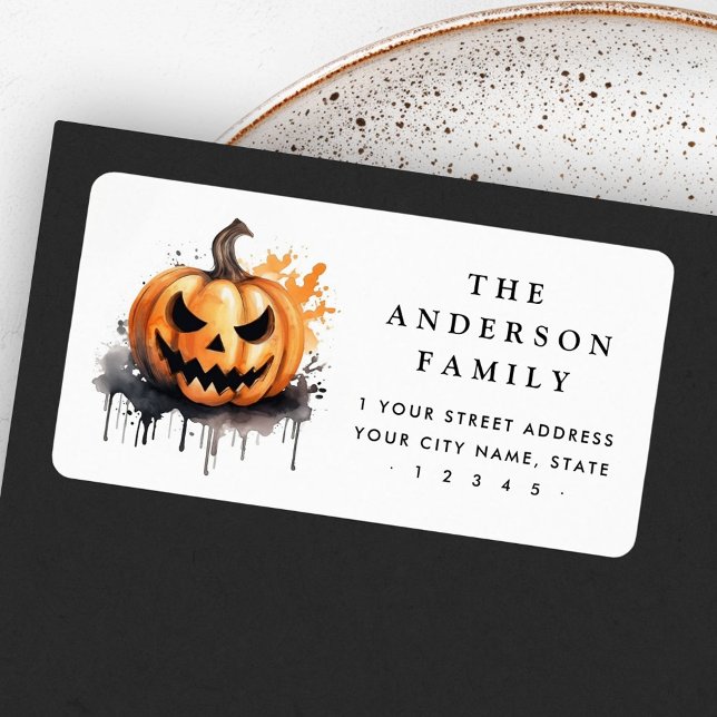 Returadressen Spooky vattencolor Jack-o-Lantern Adressetikett (Spooky watercolor Jack-o-Lantern return address Label)