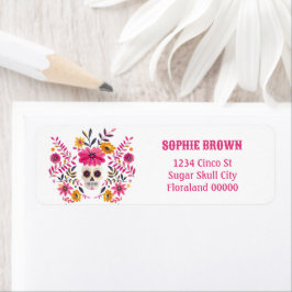 Returadressen Sugar Skull Fuchsia Mexican Flowers Returadress Etikett