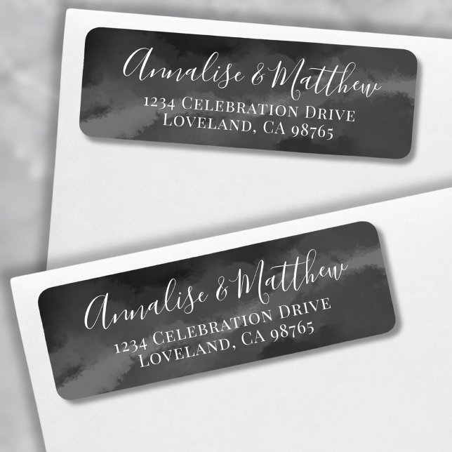 Returadressen Svartvit Bröllop med enkel Elegant Returadress Etikett (Simple Elegant Black White Wedding Return Address label)