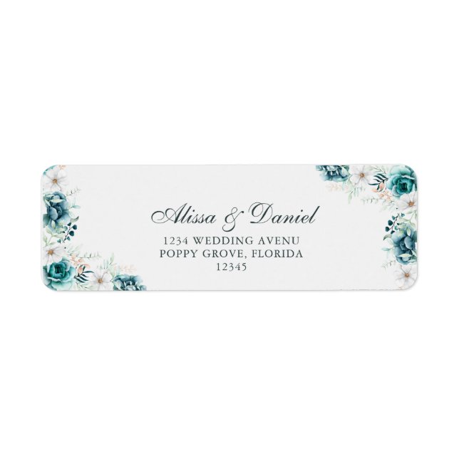Returadressen Teal and Off-White Wildblommor Returadress Etikett (Framsidan)