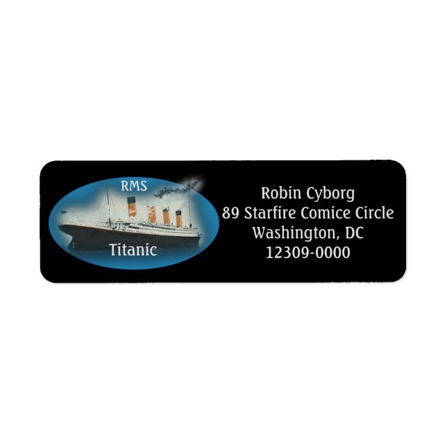 Returadressen Titanic Black Maritime White Star Returadress Etikett (Framsidan)