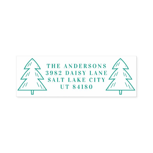 Returadressen Träd Helgdag i den moderna Grönten J Självfärgande Stämpel (Design)