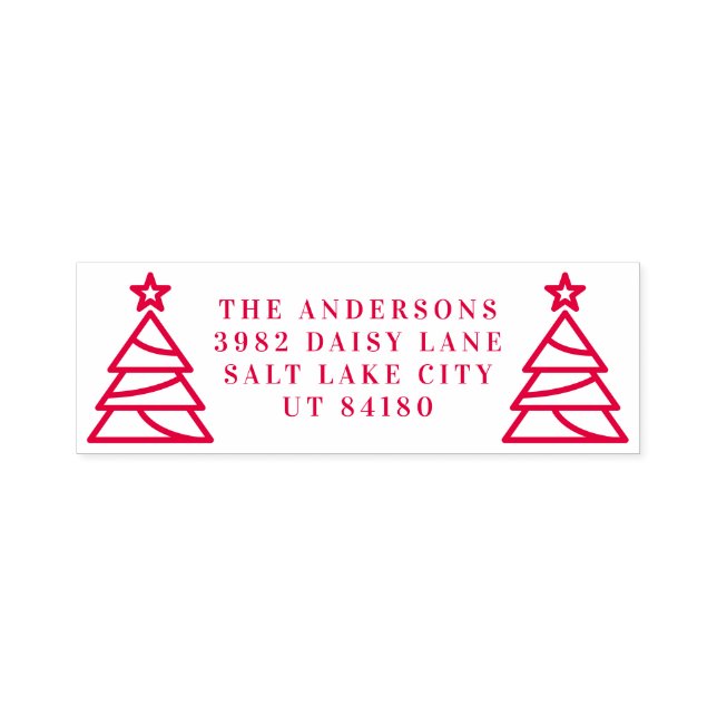 Returadressen Träd Helgdag i Modern Jul RED Självfärgande Stämpel (Design)