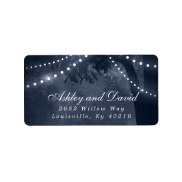Returadressen Träd String Ljus i marinblå Rustic  Adressetikett