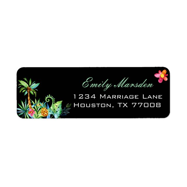 Returadressen Tropical Blommigt Black Returadress Etikett (Framsidan)