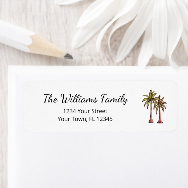 Returadressen Tropical Handflatan Träd Elegant Bea Returadress Etikett (Insitu)