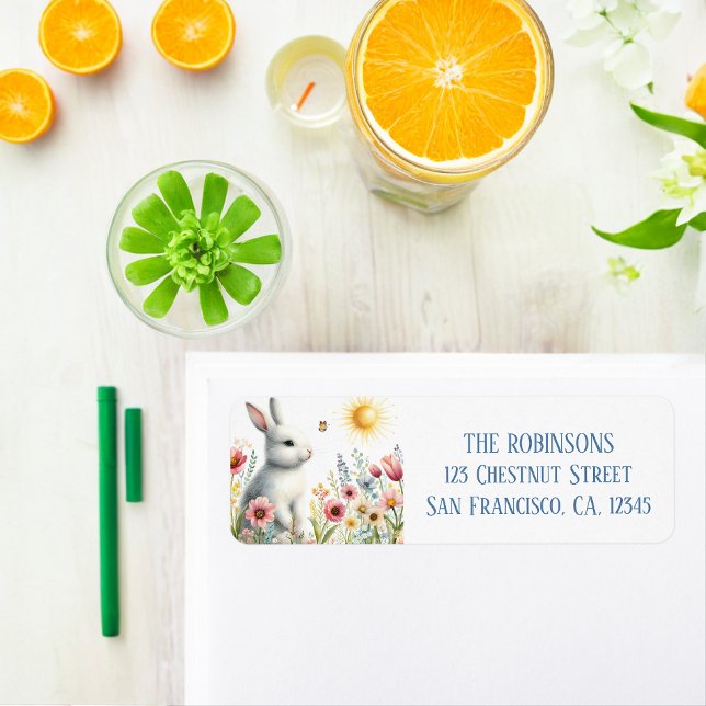 Returadressen vår Watercolor Rabbit Returadress Etikett (Skapare uppladdad)