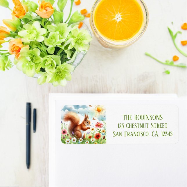 Returadressen vår Watercolor Squirrel Returadress Etikett (Skapare uppladdad)