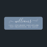 Returadressen Vintage Blue Family i elegant Script Returadress Etikett<br><div class="desc">Chic,  modern och enkel namn-returadressetikett för familjen med ditt efternamn i handskrivet skript för vit elegant på vintagens blå bakgrund. Lägg bara till ditt namn och adress. Enbart designad för dig av Lycklig Dolphin Studio. Om du behöver hjälp eller matchande produkter kontaktar du oss genom vår chatta.</div>